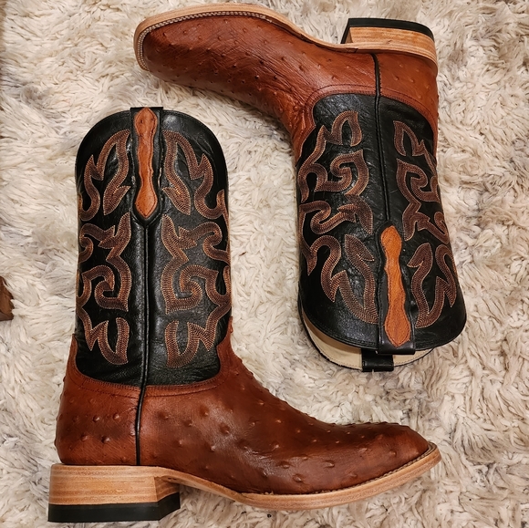 SOLD!! Capitan Men's TELLURIDE Cognac Ostrich Square Toe Cowboy Boots. 10EE NIB! - Picture 4 of 12